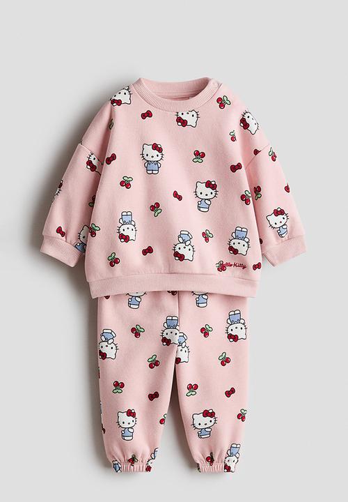 H&M - 2-piece printed sweatshirt set - light pink/hello kitty