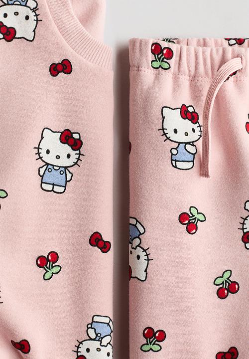 H&M - 2-piece printed sweatshirt set - light pink/hello kitty