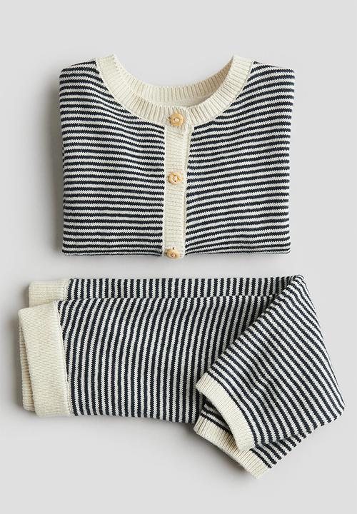 H&M - 2-Piece fine-knit set - navy blue/striped