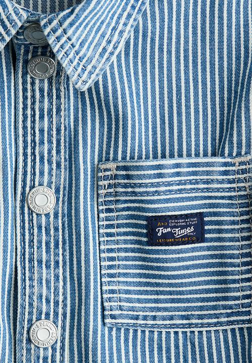 H&M - Cotton twill overshirt - denim blue/white striped
