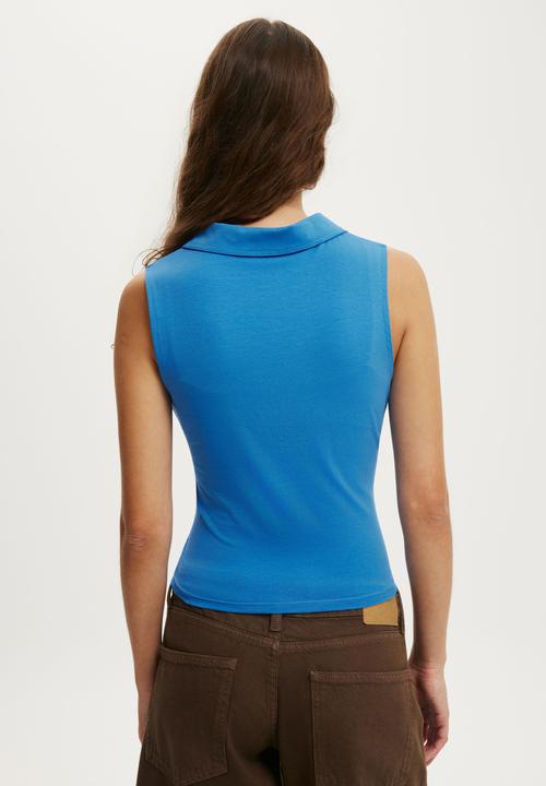 Cotton On - Gathered Front Polo - Cobalt