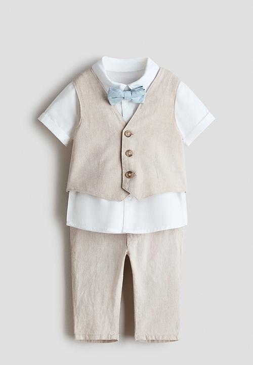 H&M - 4-Piece linen-blend dressy set - light beige/white