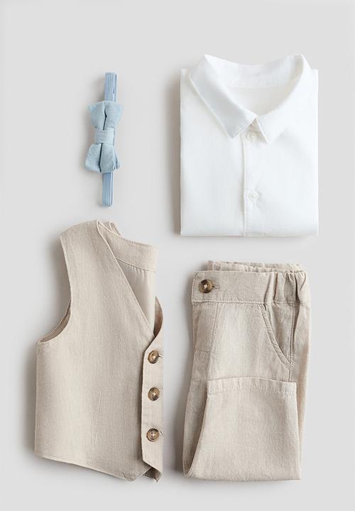 H&M - 4-Piece linen-blend dressy set - light beige/white
