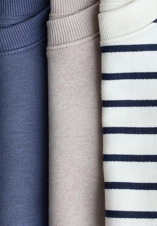 H&M - 3-pack brushed-inside sweatshirts - dusty blue/striped