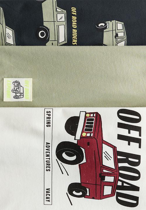 H&M - 3-pack printed t-shirts - khaki green/off road