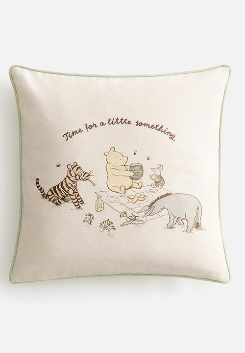H&M - Print-motif canvas cushion cover - light green/winnie the pooh