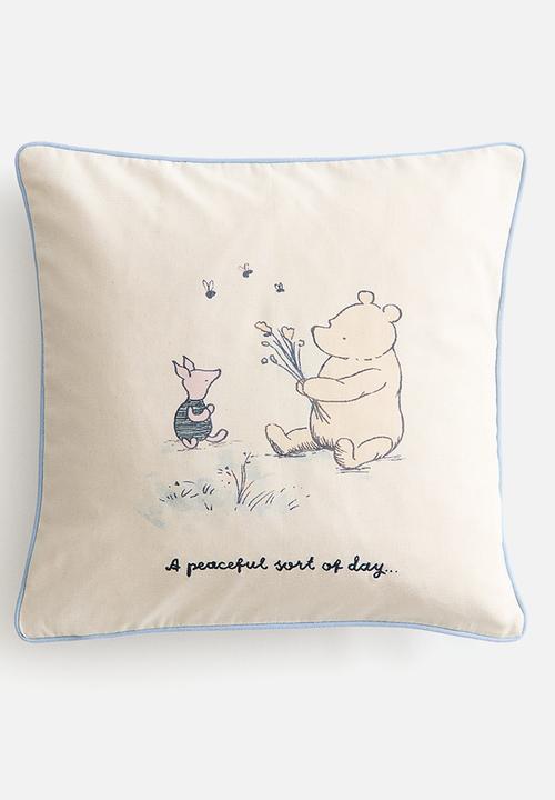 H&M - Print-motif canvas cushion cover - light blue/winnie the pooh