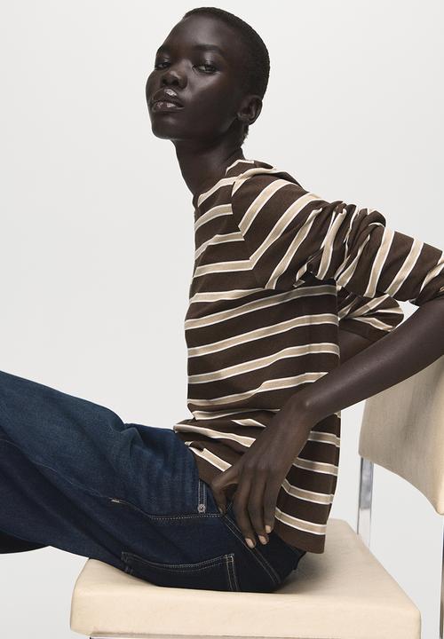MANGO - T-shirt rili - brown