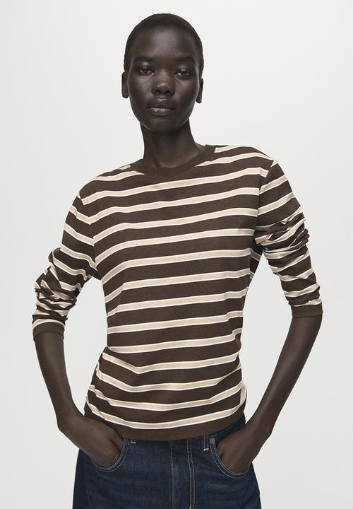 MANGO - T-shirt rili - brown