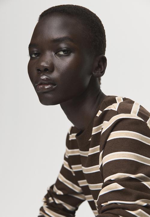 MANGO - T-shirt rili - brown
