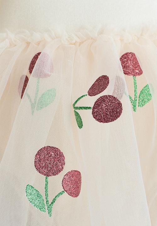H&M - Dance leotard with tulle skirt - cream/cherries