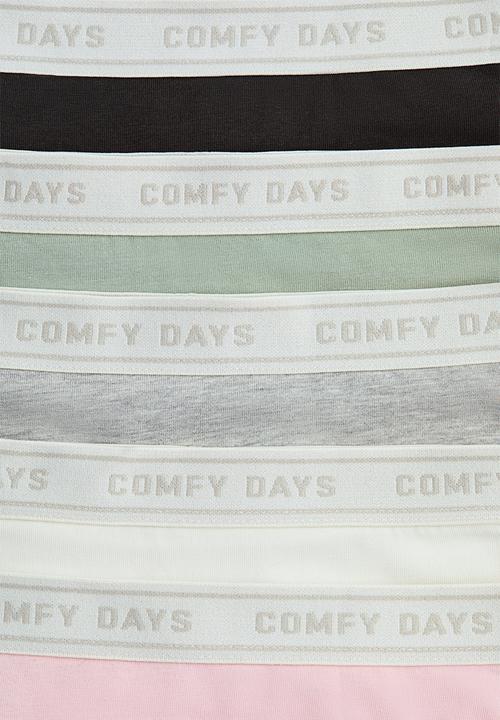 H&M - 5-pack text-motif hipster biefs - light pink/cream/green