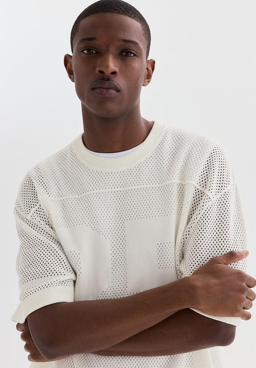 H&M - Relaxed fit boxy mesh t-shirt - white