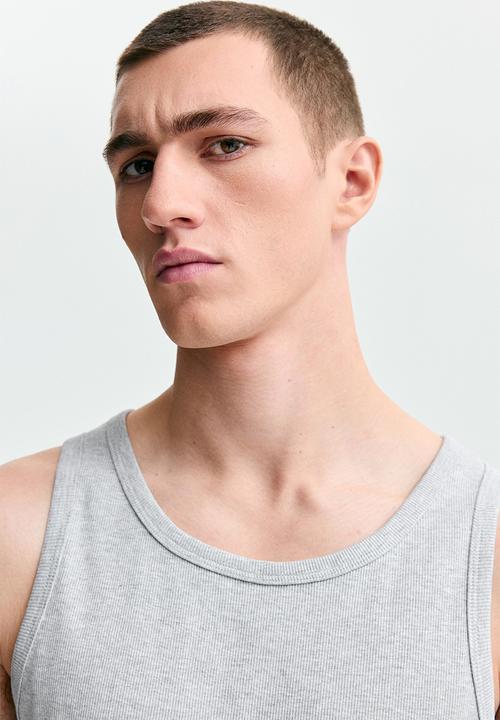 H&M - Slim fit ribbed vest top - light grey marl