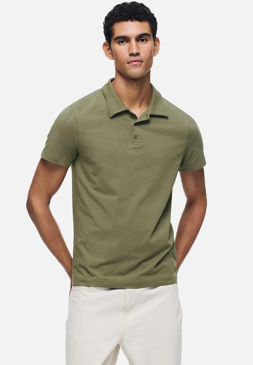 H&M - Slim fit polo shirt  - khaki green