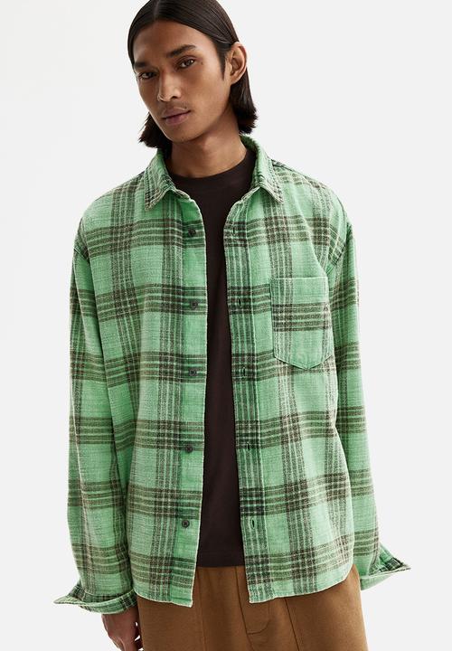 H&M - Relaxed fit cotton shirt - green/checked