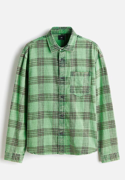 H&M - Relaxed fit cotton shirt - green/checked