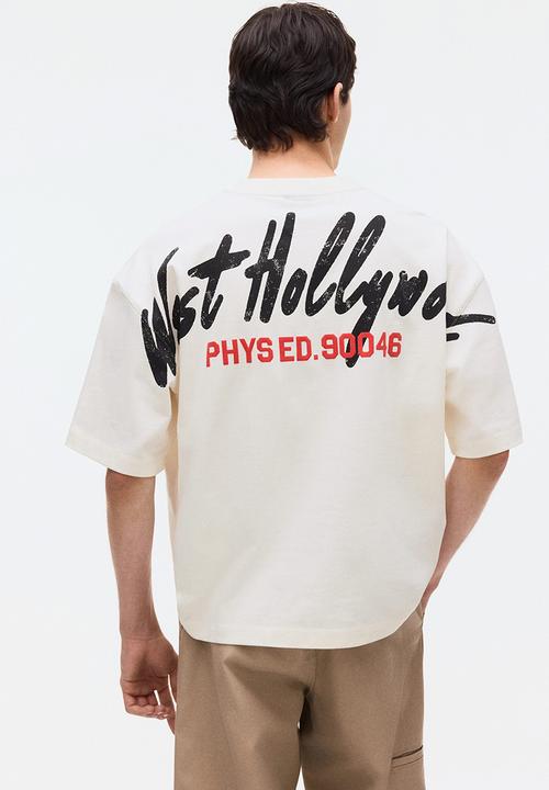 H&M - Oversized fit printed t-shirt - cream/phys.ed