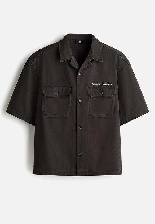 H&M - Relaxed fit short-sleeved utility shirt - dark grey/service garments