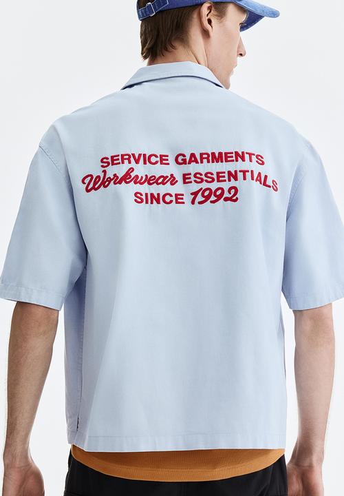 H&M - Relaxed fit short-sleeved utility shirt - light blue/service garments