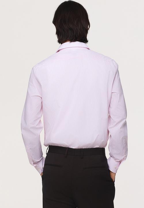 H&M - Slim fit easy-iron shirt - light pink/striped