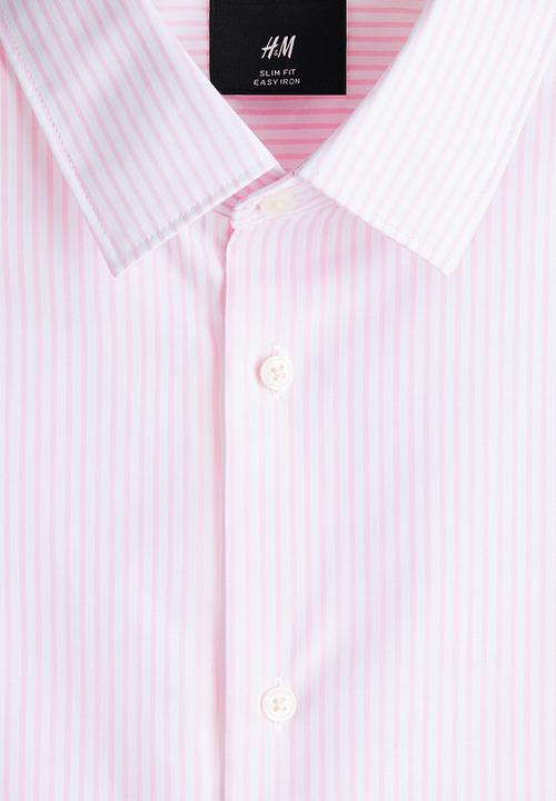 H&M - Slim fit easy-iron shirt - light pink/striped