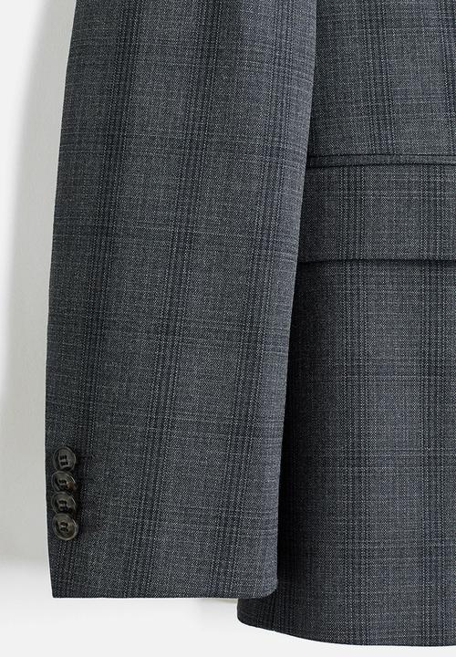 H&M - Slim fit jacket - dark grey/checked
