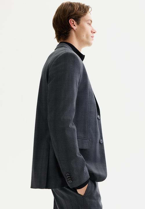 H&M - Slim fit jacket - dark grey/checked