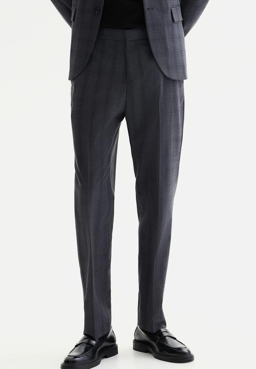 H&M - Slim fit suit trousers - dark grey/checked