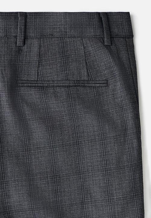 H&M - Slim fit suit trousers - dark grey/checked