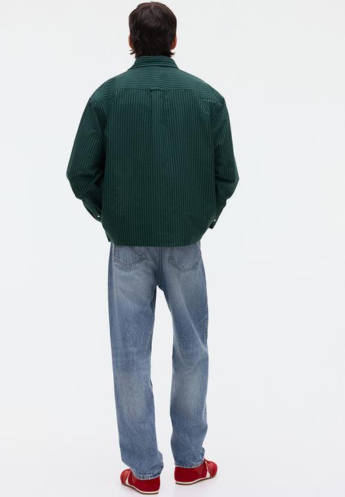 H&M - Loose fit oxford shirt - dark green/striped