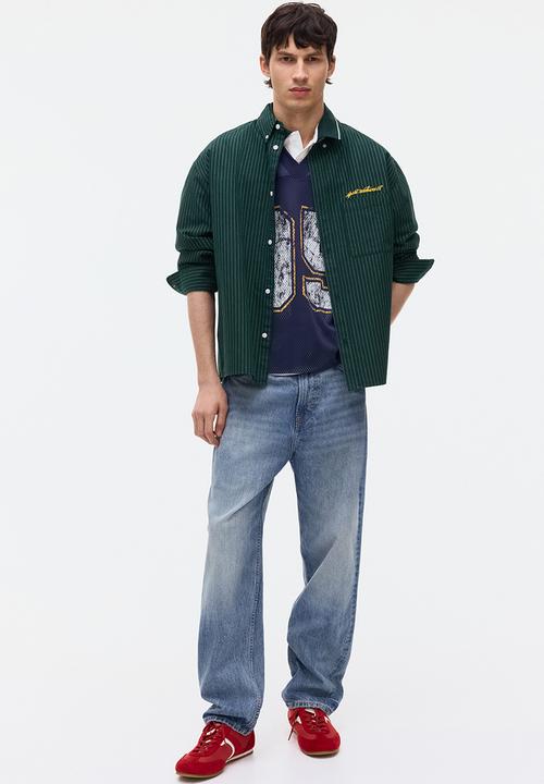 H&M - Loose fit oxford shirt - dark green/striped