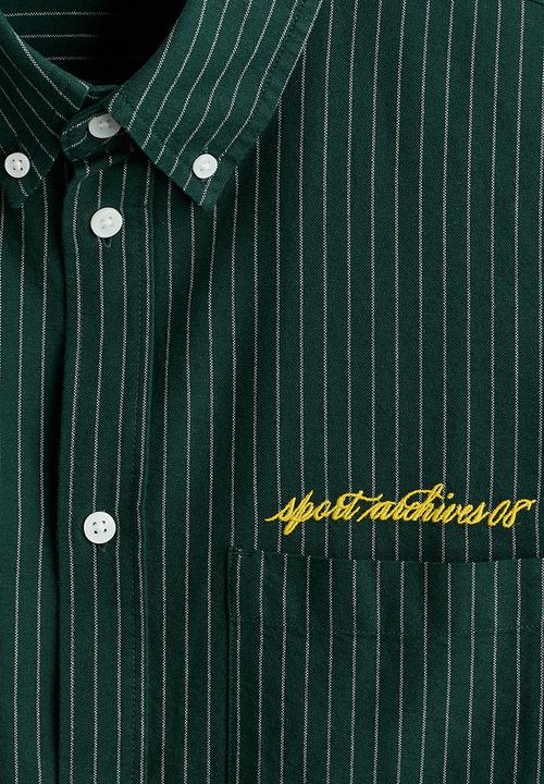 H&M - Loose fit oxford shirt - dark green/striped