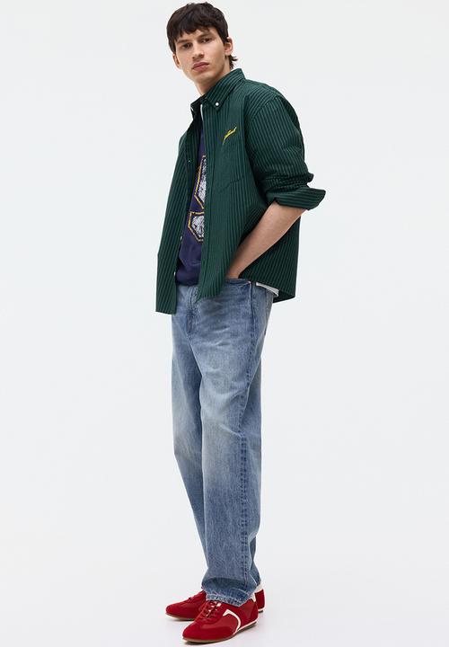 H&M - Loose fit oxford shirt - dark green/striped