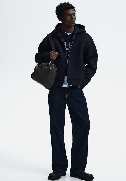 H&M - Loose fit scuba zip-through hoodie - dark blue