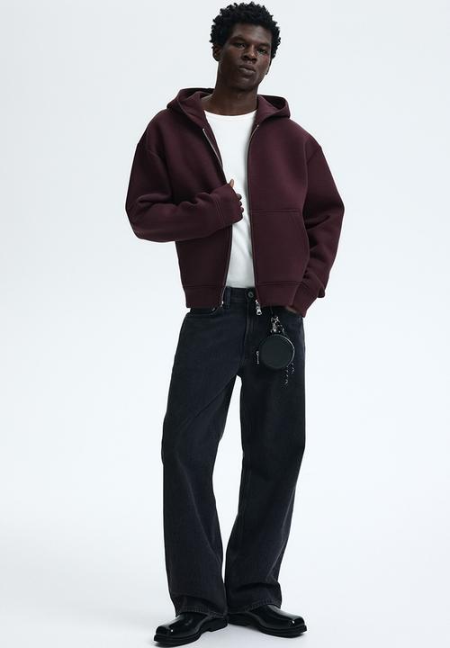 H&M - Loose fit scuba zip-through hoodie - burgundy