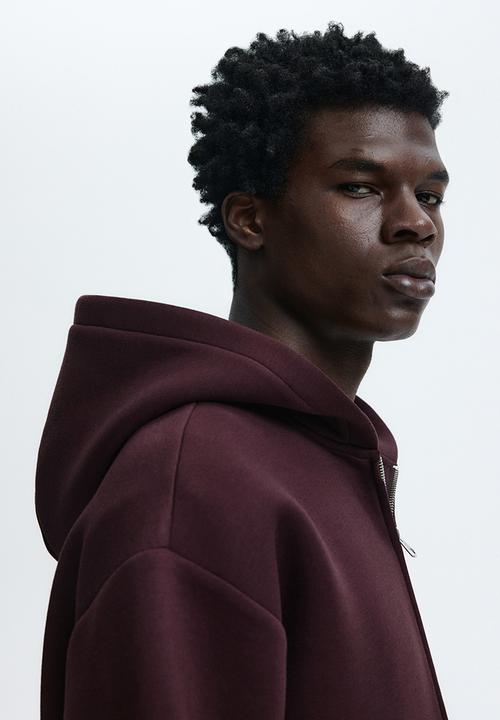 H&M - Loose fit scuba zip-through hoodie - burgundy