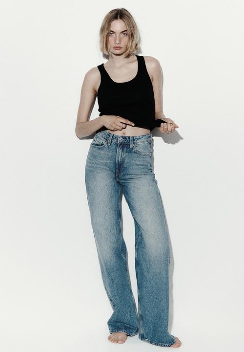 H&M - Wide high waist jeans - denim blue