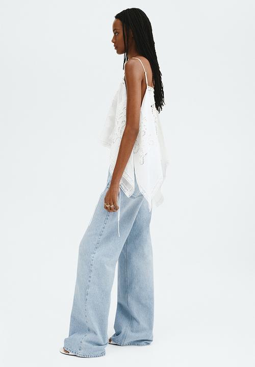 H&M - Wide high waist jeans - light denim blue