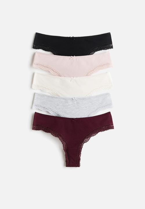 5-pack brazilian briefs - burgundy/black/cream