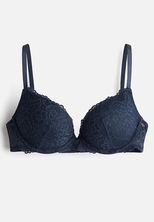 H&M - Lace super push-up bra - navy blue
