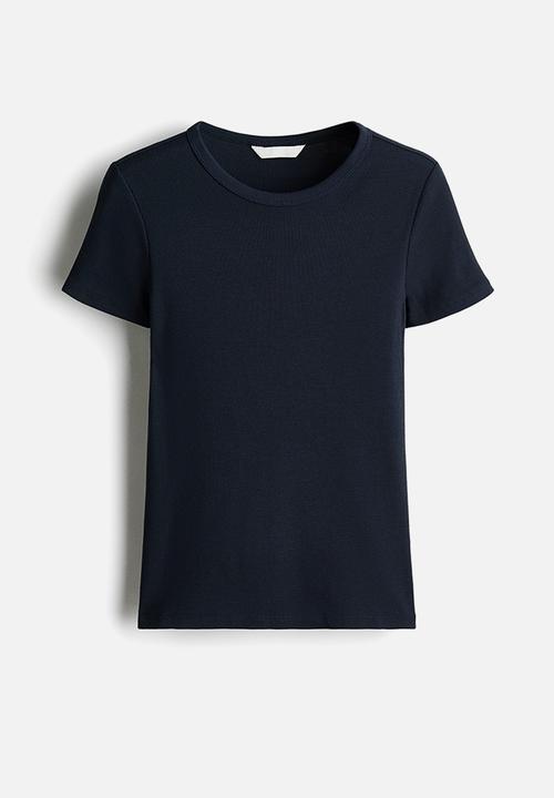 H&M - Ribbed t-shirt - navy blue