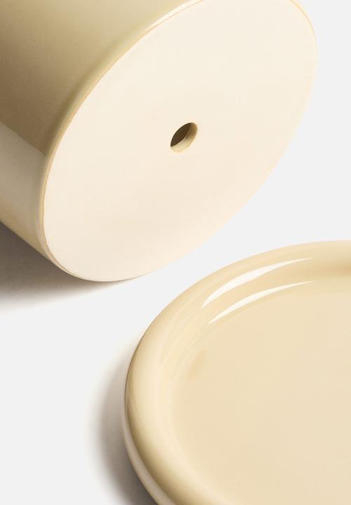 H&M - Stoneware plant pot with saucer - light yellow