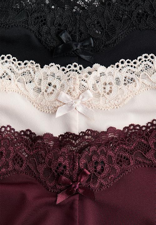 H&M - 3-Pack microfibre and lace hipster briefs - burgundy/black/cream