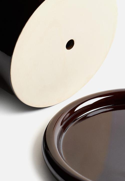 H&M - Large stoneware plant pot with saucer - dark brown
