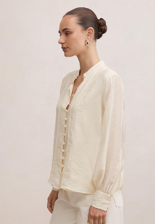 Forever New - Astra lace trim blouse in soft yellow