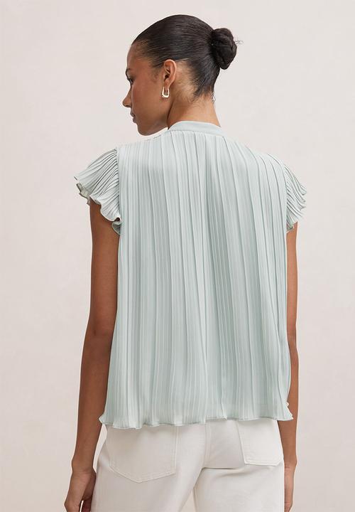 Forever New - Autumn flutter sleeve blouse in hazy aqua