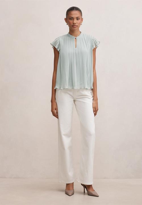Forever New - Autumn flutter sleeve blouse in hazy aqua