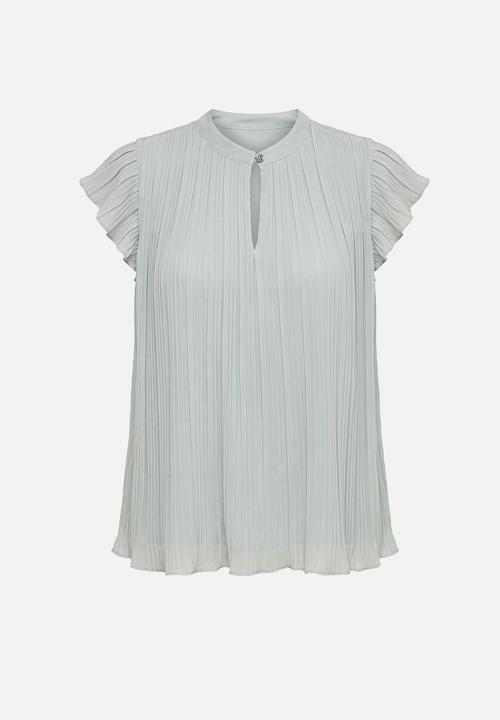 Forever New - Autumn flutter sleeve blouse in hazy aqua