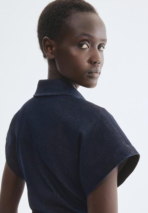 H&M - Short-sleeved denim dress - dark denim blue